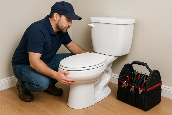 a plumber checking a toilet