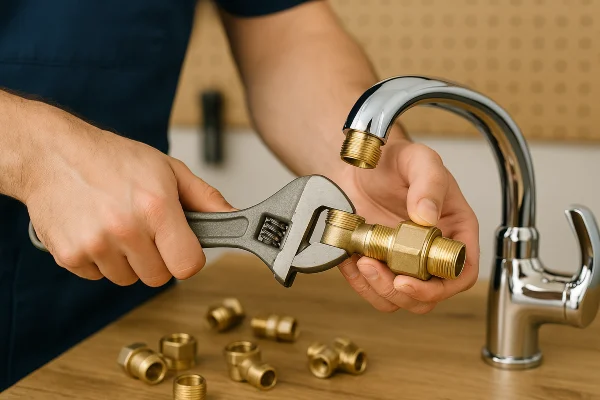 a male plumber installing a toilet