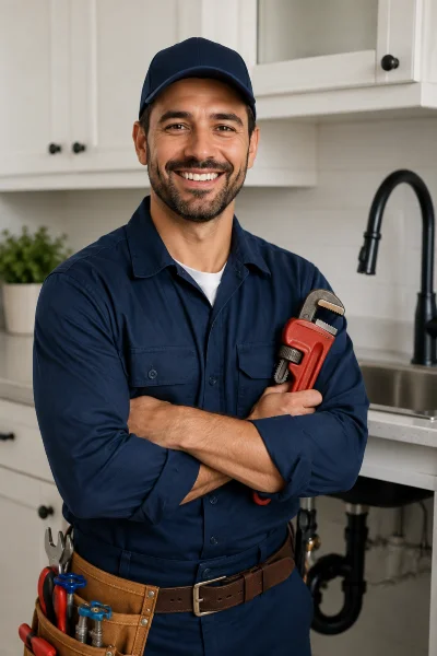 a male plumber smiling at the camera